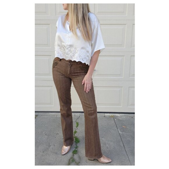 Vintage Ralph Lauren Y2K Low Rise Embellished Bootcut Jeans